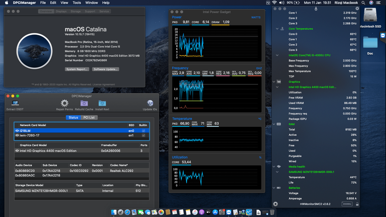 Success Hackintosh macOS Catalina 10.15.7 Build 19H15 in Lenovo Thinkpad X1 Carbon